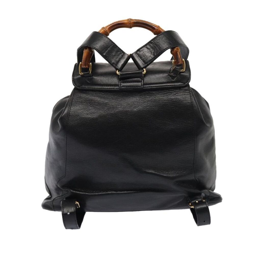 Gucci Vintage Bamboo Backpack Leather Black Leather Backpack Bag - Picture 2 of 16